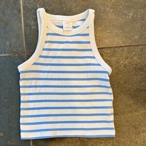 Zara Sleeveless Top with Blue and White Stripes